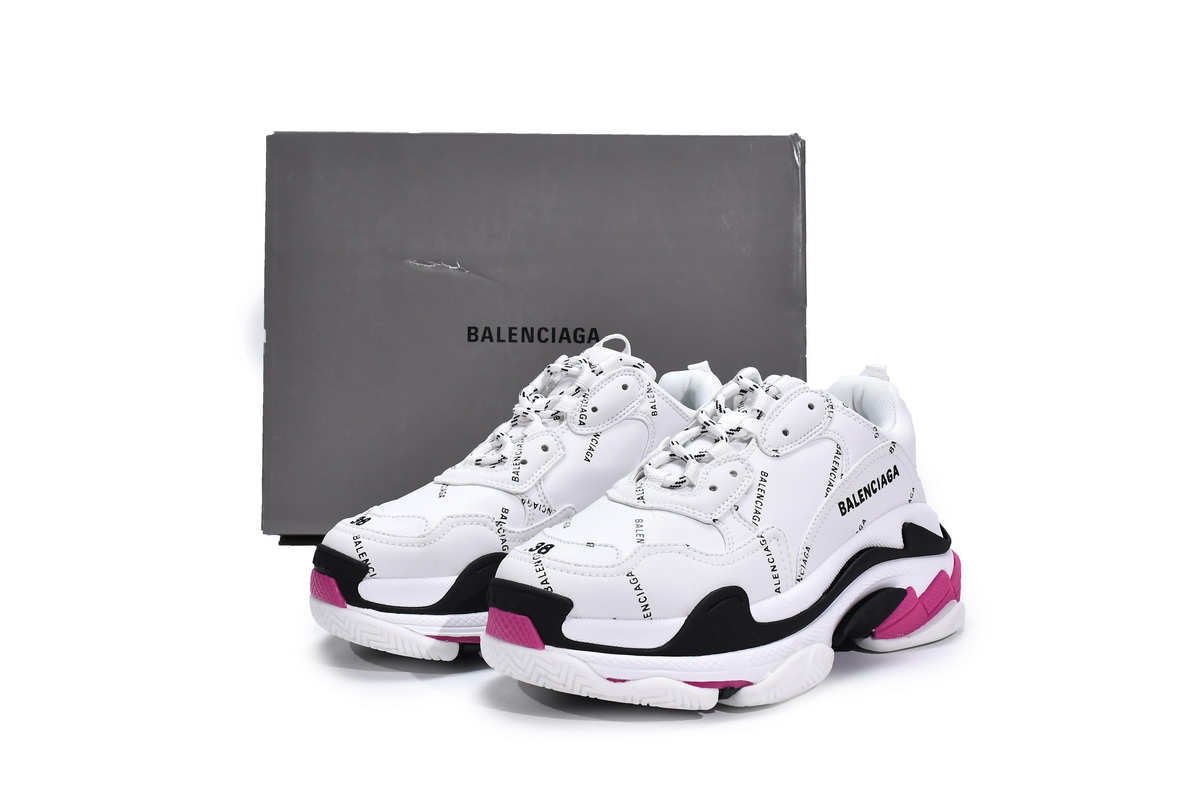 Balenciaga Triple S Allover Logo Sneaker - White Pink, 524039 W2FA4 9155