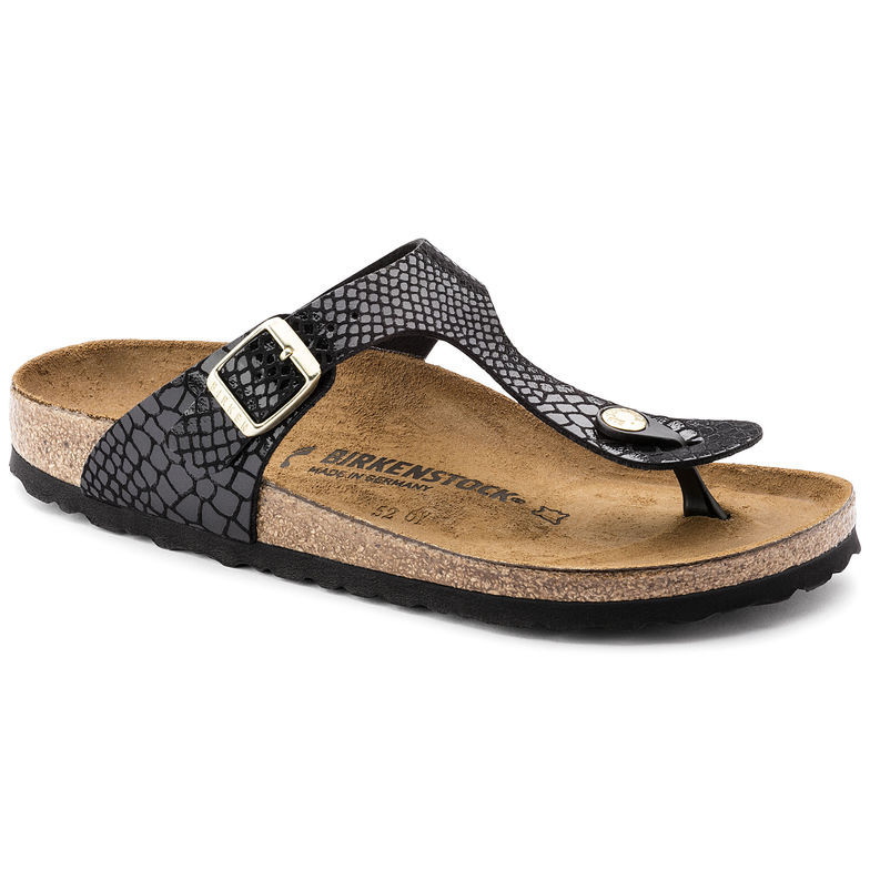 Birkenstock Gizeh Black Snakeskin Pattern Sandals - Fashionable Comfort for Any Occasion