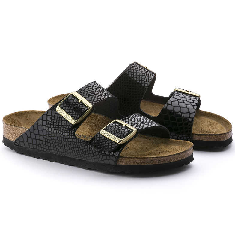 Birkenstock Arizona Black Snakeskin Pattern Sandals - Premium Comfort for Style-Conscious Feet